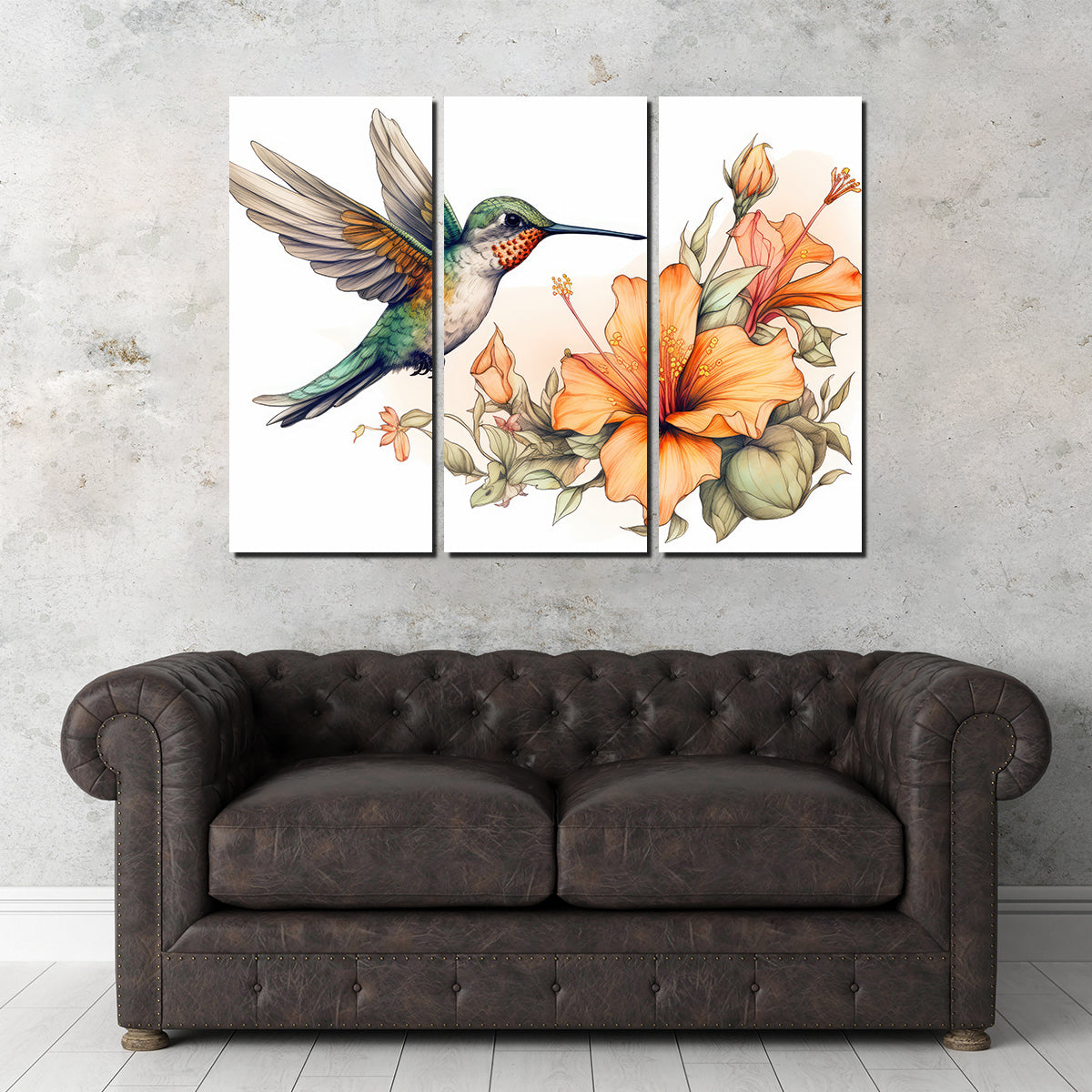Hummingbird with Vintage Flowers Wall Art