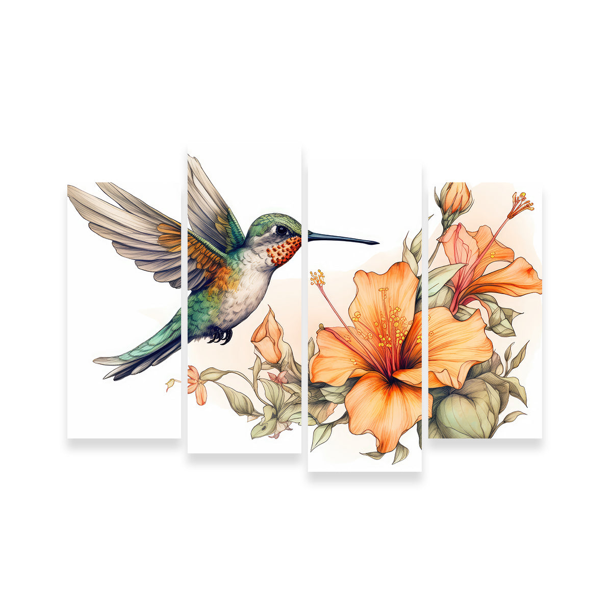 Hummingbird with Vintage Flowers Wall Art