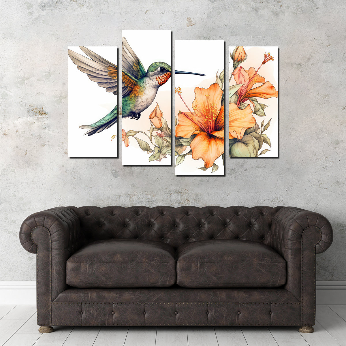 Hummingbird with Vintage Flowers Wall Art