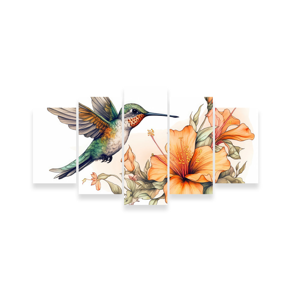 Hummingbird with Vintage Flowers Wall Art