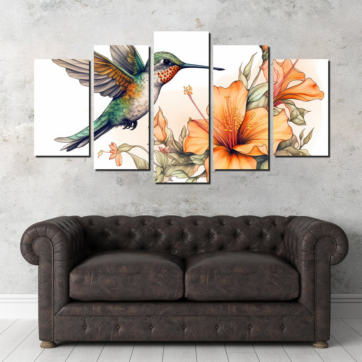 Hummingbird with Vintage Flowers Wall Art