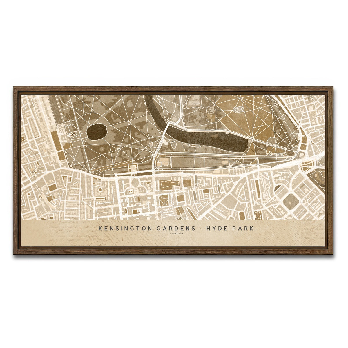 AUTO-MOCKUP WHITE | Hyde Park Map | 1 Piece | Walnut Framed Canvas | group=2x1