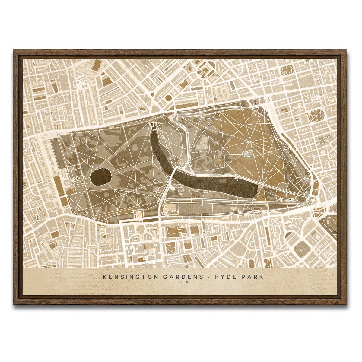 AUTO-MOCKUP WHITE | Hyde Park Map | 1 Piece | Walnut Framed Canvas | group=4x3