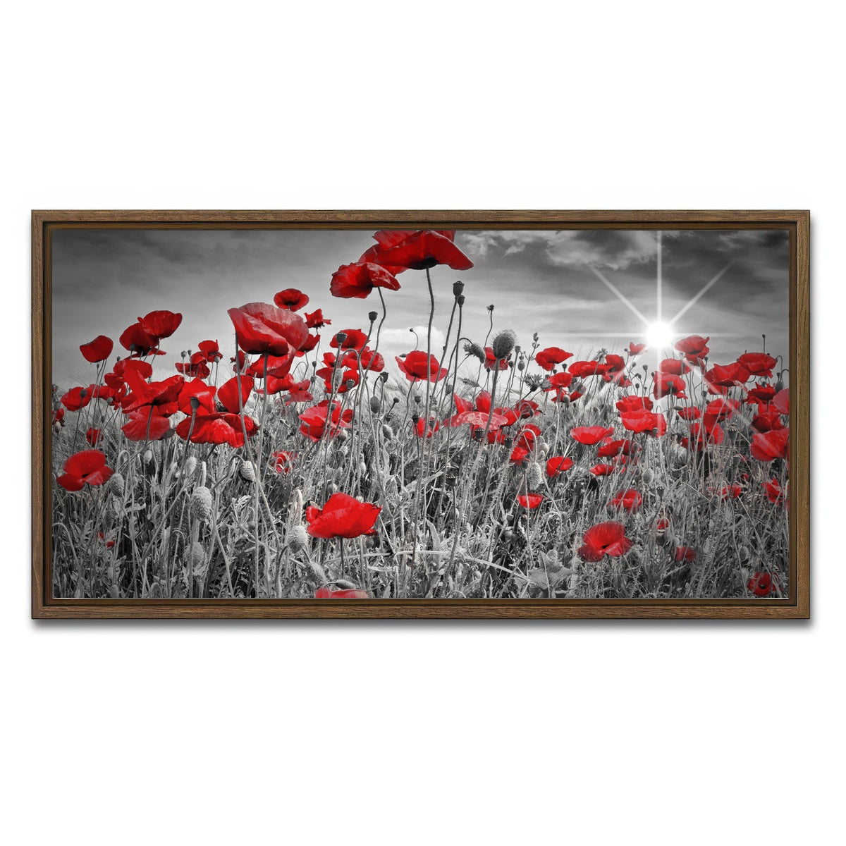 AUTO-MOCKUP WHITE | Idyllic Field of Poppies with Sun | 1 Piece | Walnut Framed Canvas | group=2x1