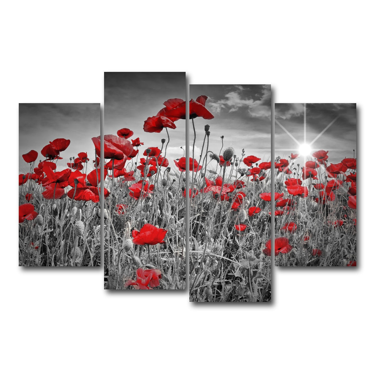 AUTO-MOCKUP WHITE | Idyllic Field of Poppies with Sun | 4 Piece | Gallery Wrap Canvas | group=4_short