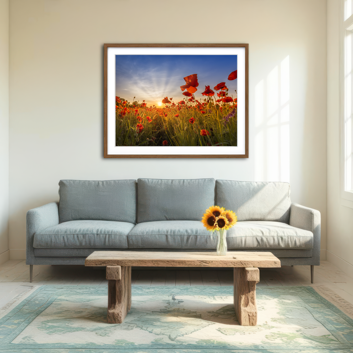 AUTO-MOCKUP ROOM | Idyllic Sunset in a Field of Poppies Wall Art