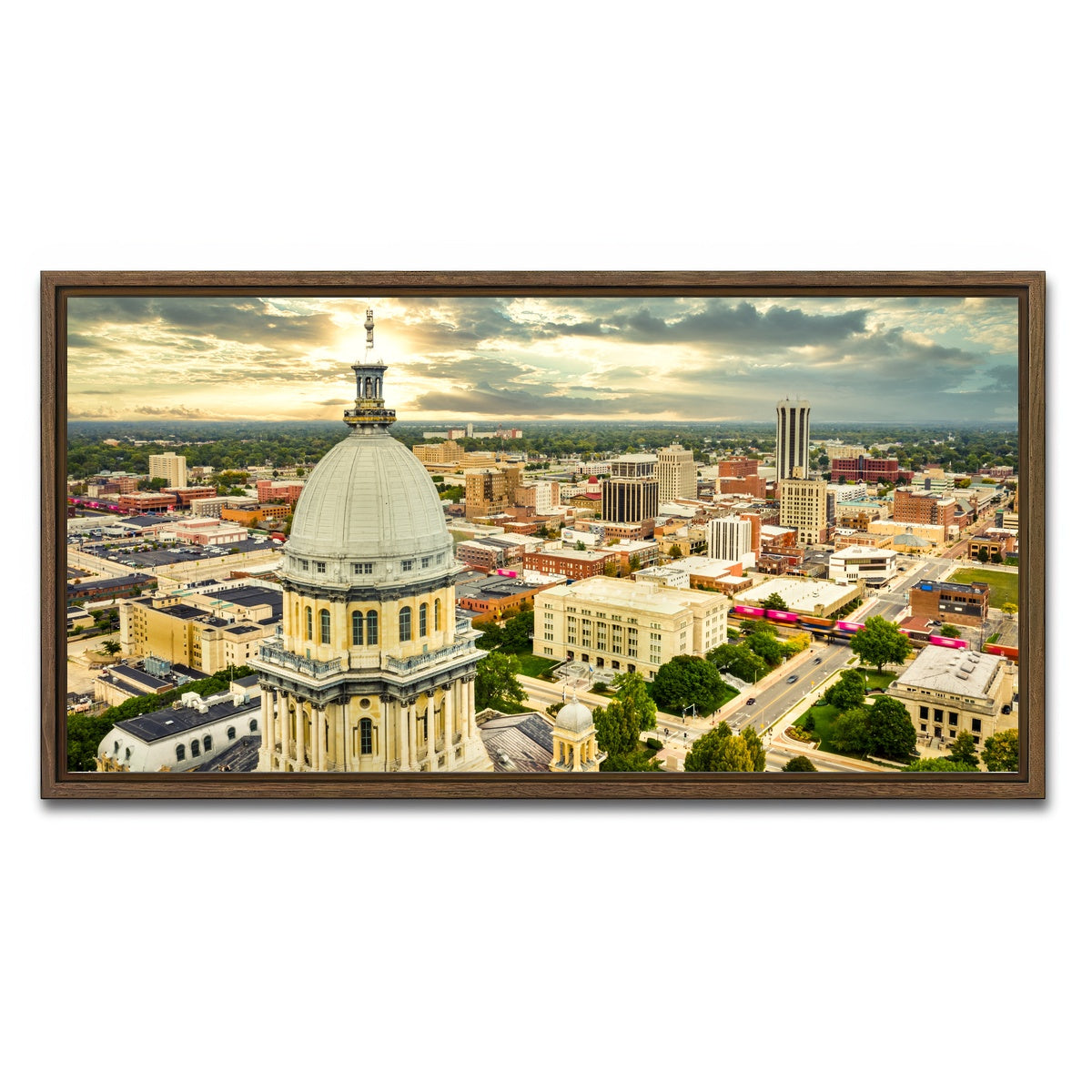 AUTO-MOCKUP WHITE | Illinois State Capitol & Springfield | 1 Piece | Walnut Framed Canvas | group=2x1