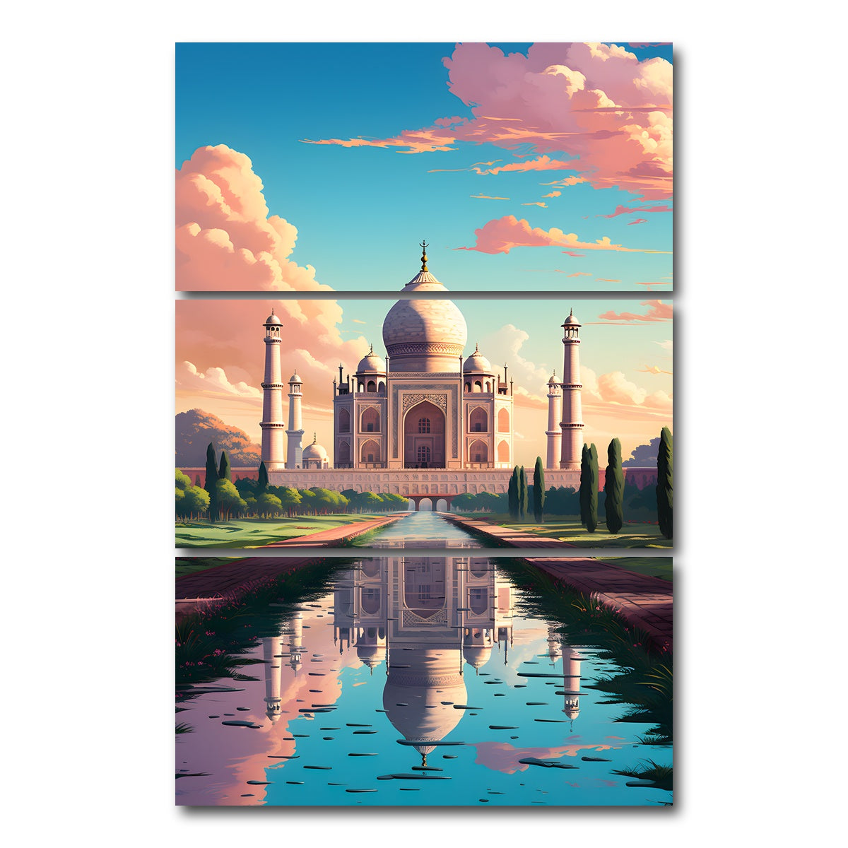 AUTO-MOCKUP WHITE | India - Taj Mahal | 3 Piece | Gallery Wrap Canvas | group=12x24_stacked