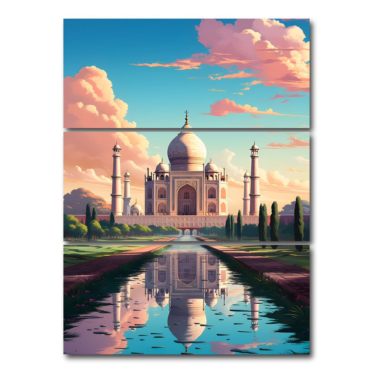 AUTO-MOCKUP WHITE | India - Taj Mahal | 3 Piece | Gallery Wrap Canvas | group=8x18_stacked