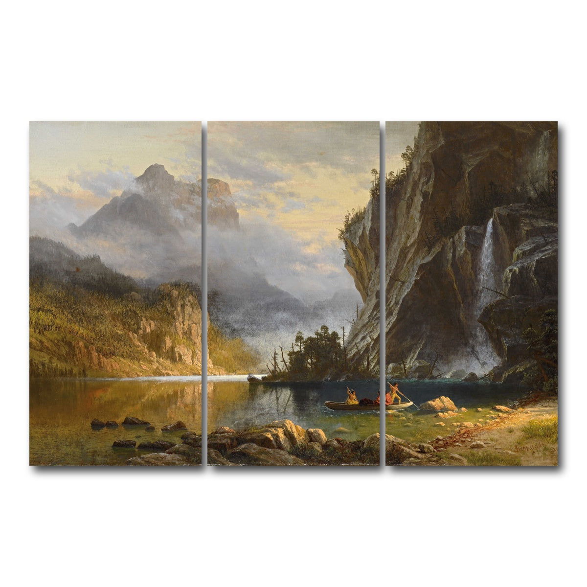 AUTO-MOCKUP WHITE | Indians Spear Fishing | 3 Piece | Gallery Wrap Canvas | group=12x24