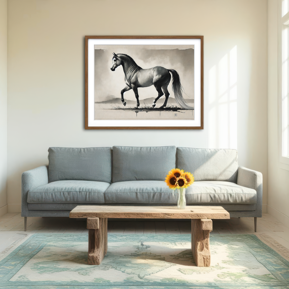 AUTO-MOCKUP ROOM | Ink Wash Horse Wall Art