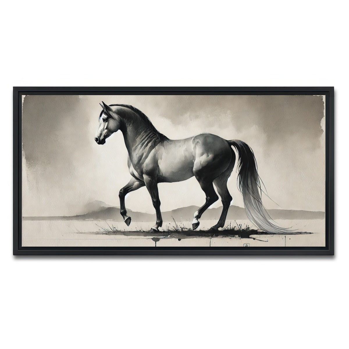 AUTO-MOCKUP WHITE | Ink Wash Horse | 1 Piece | Black Framed Canvas | group=2x1