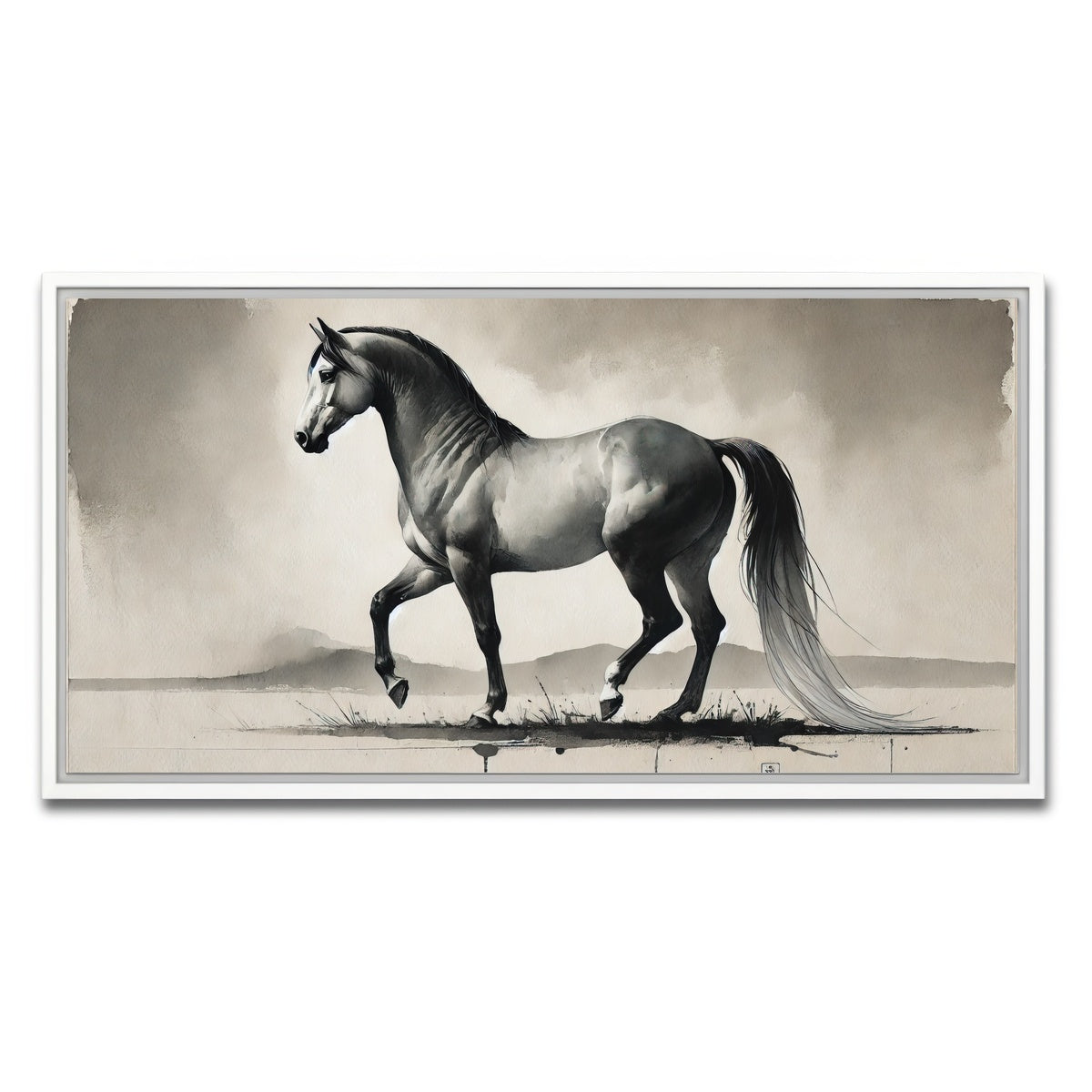AUTO-MOCKUP WHITE | Ink Wash Horse | 1 Piece | White Framed Canvas | group=2x1