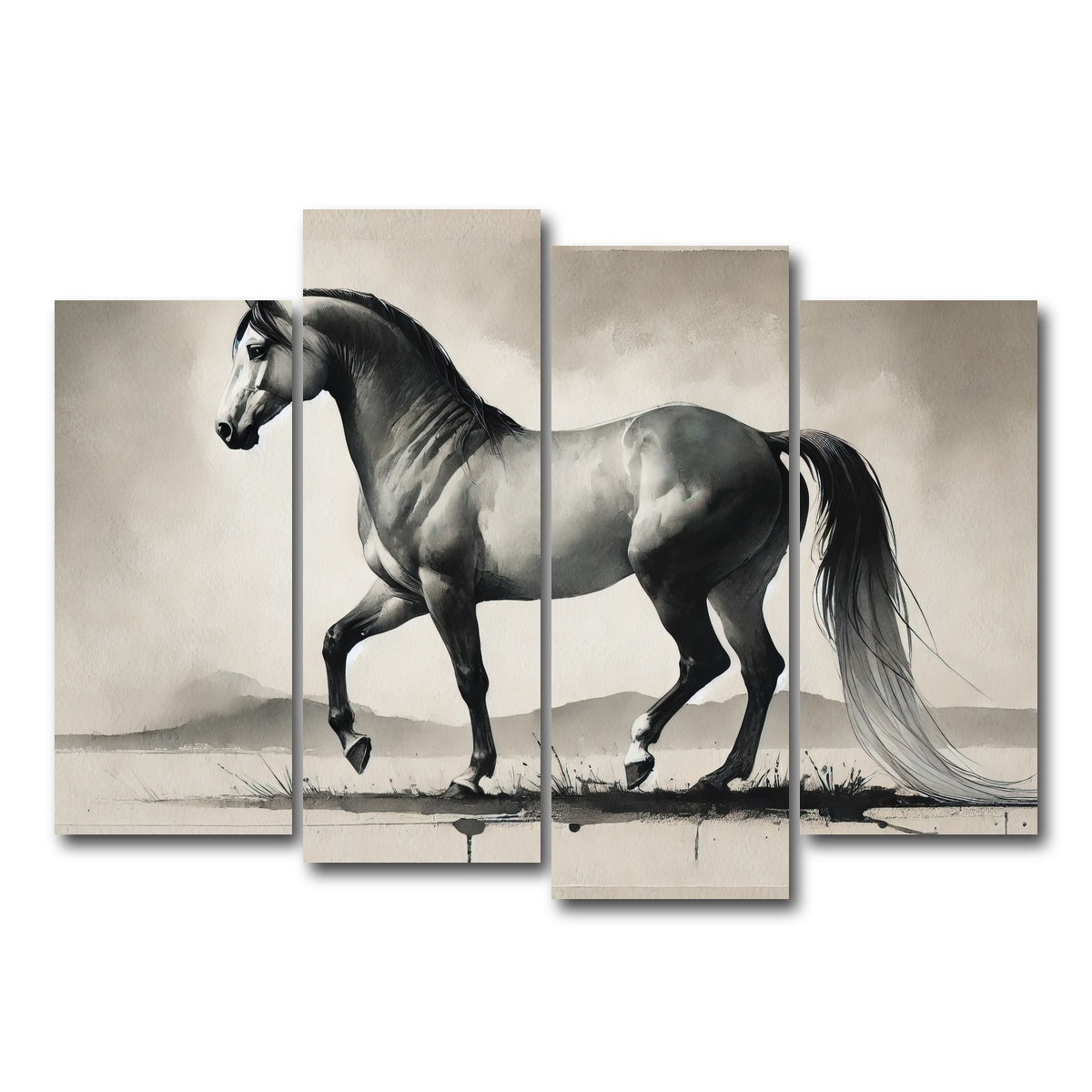 AUTO-MOCKUP WHITE | Ink Wash Horse | 4 Piece | Gallery Wrap Canvas | group=4_normal