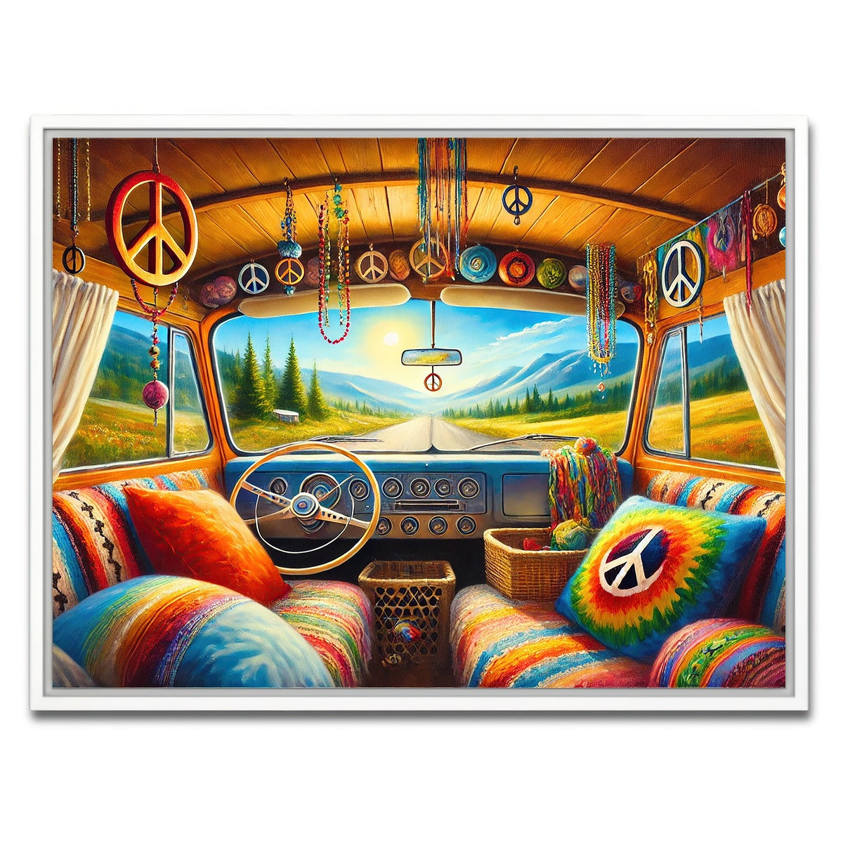 AUTO-MOCKUP WHITE | Inside a Hippie Van | 1 Piece | White Framed Canvas | group=4x3