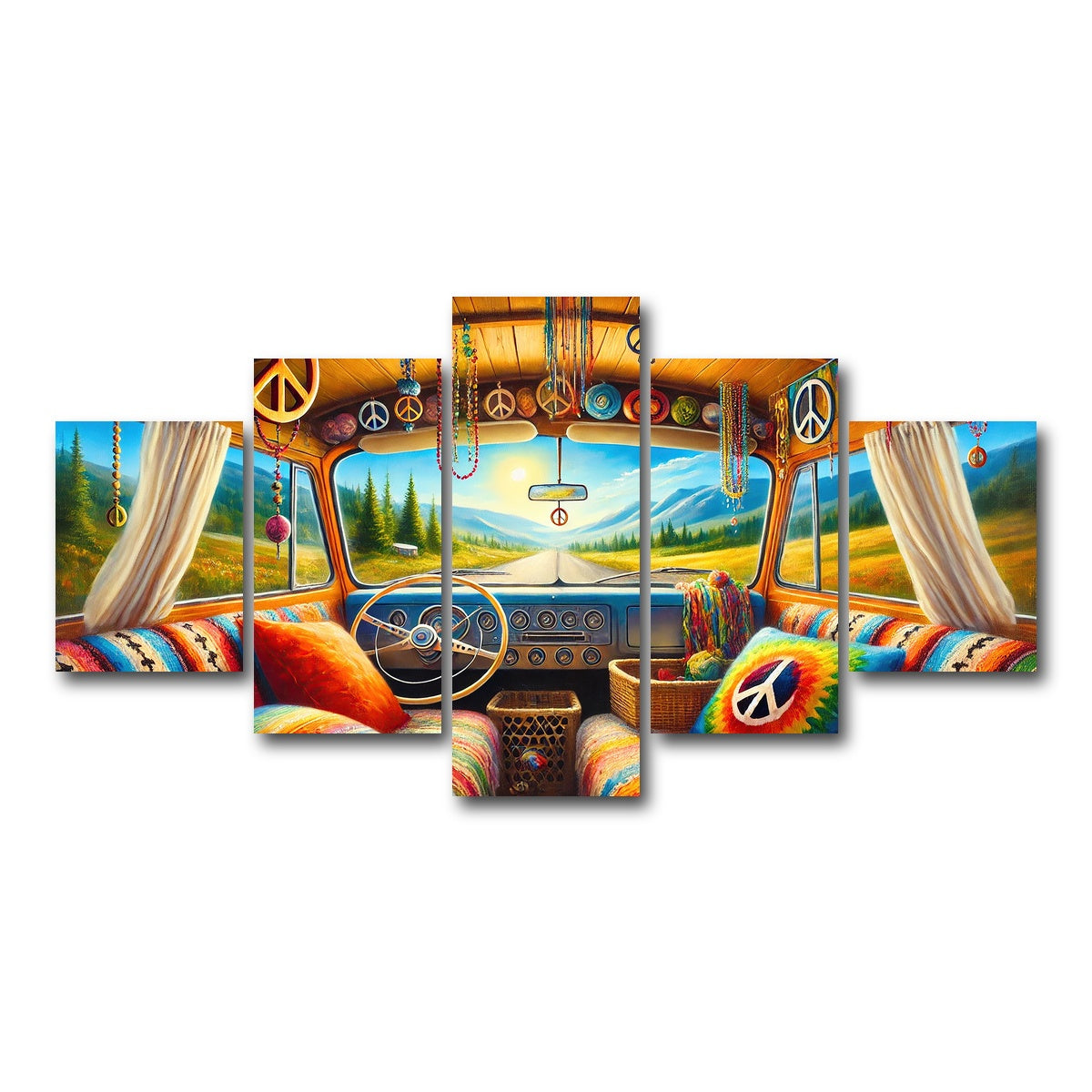 AUTO-MOCKUP WHITE | Inside a Hippie Van | 5 Piece | Gallery Wrap Canvas | group=5_short