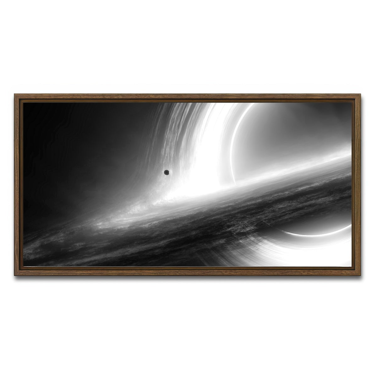 AUTO-MOCKUP WHITE | Interstellar Gargantua Grayscale | 1 Piece | Walnut Framed Canvas | group=2x1