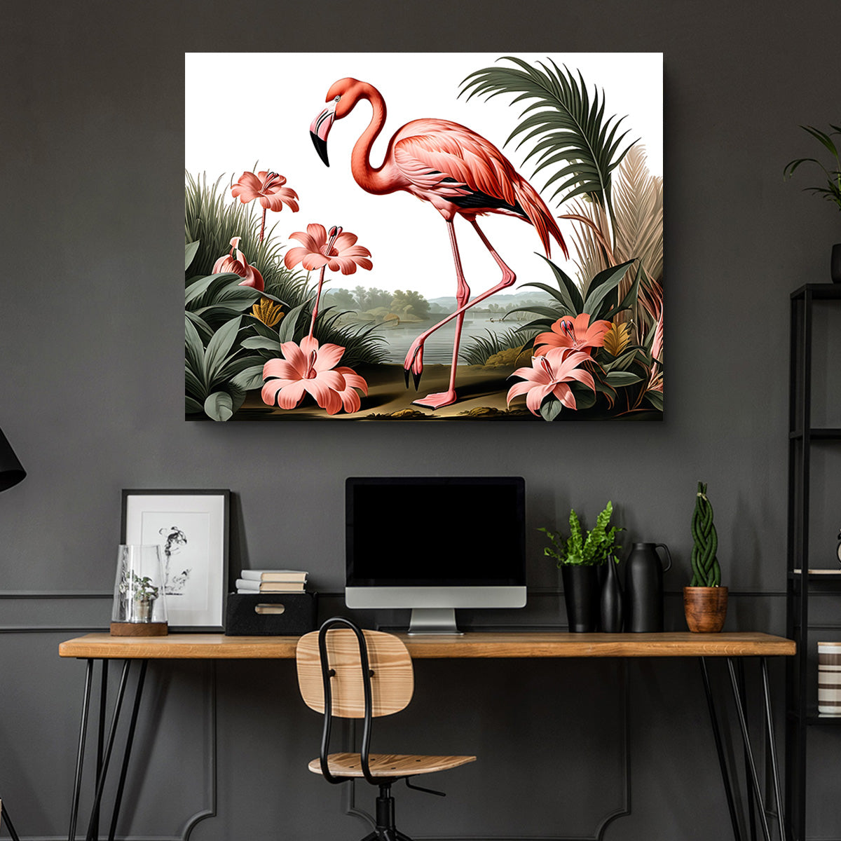 JJ Audubon's Style Flamingo Wall Art