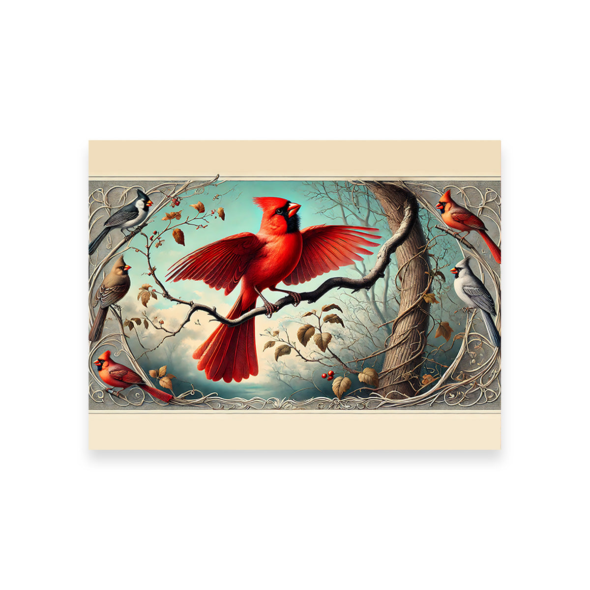 JJ Audubon's Style Northern Cardinal Wall Art