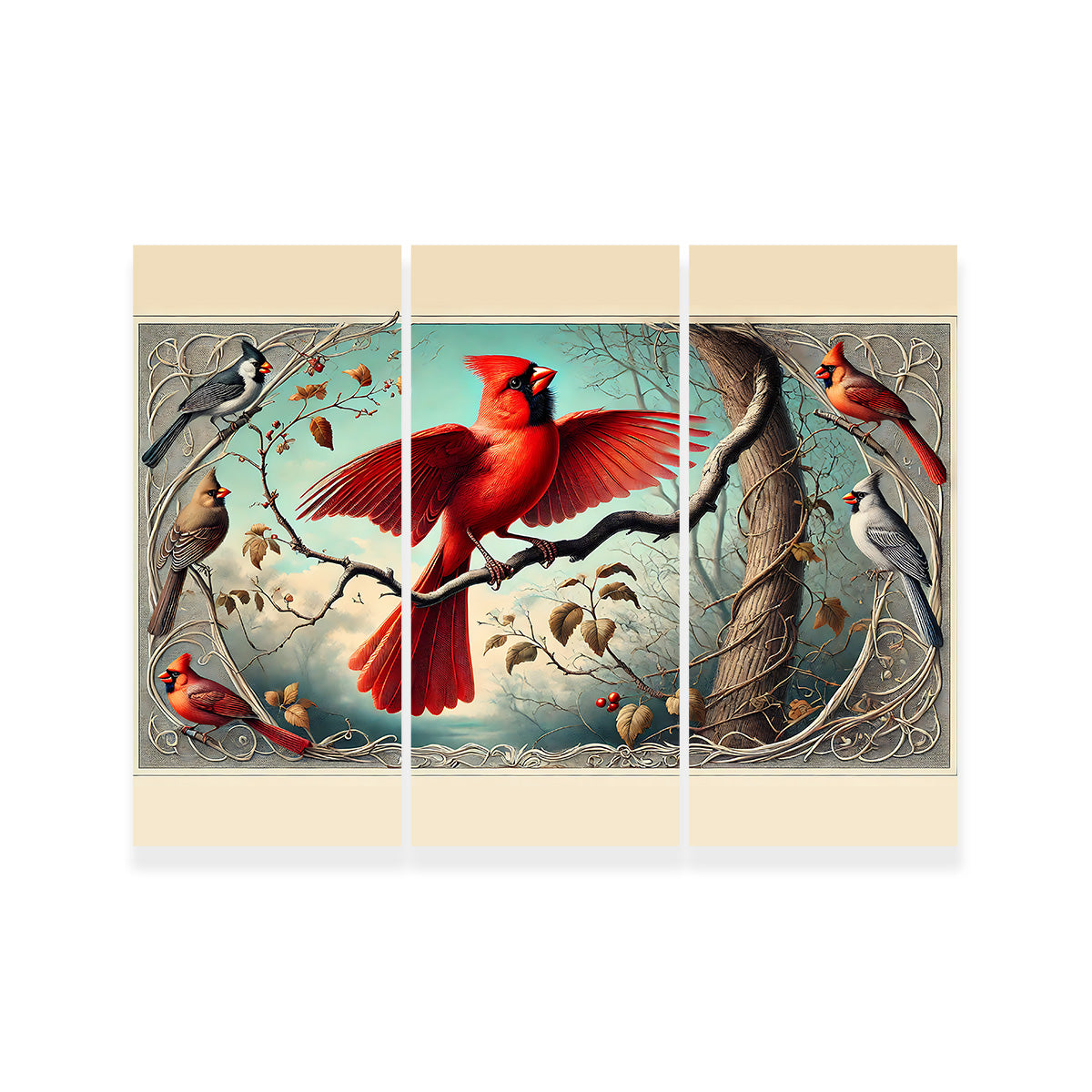 JJ Audubon's Style Northern Cardinal Wall Art