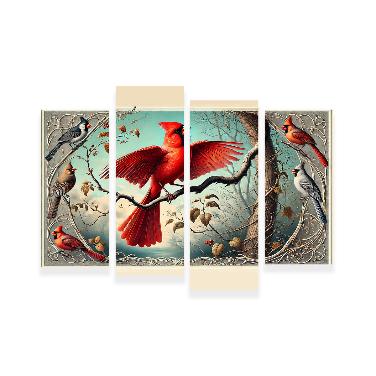 JJ Audubon's Style Northern Cardinal Wall Art