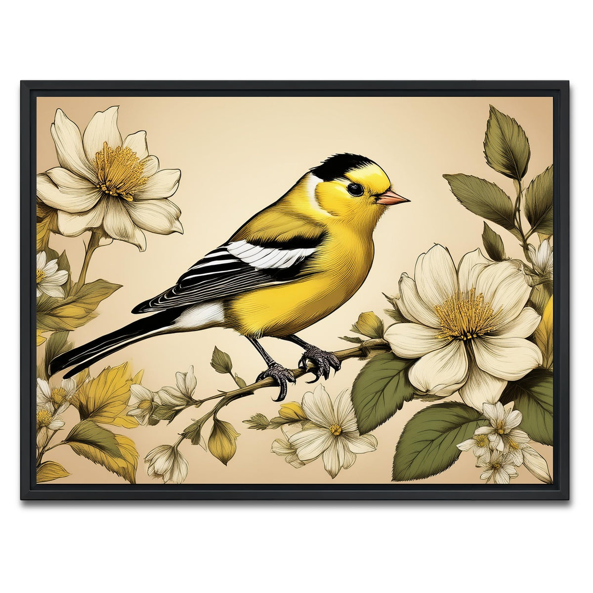 AUTO-MOCKUP WHITE | JJ Audubon's Style American Goldfinch | 1 Piece | Black Framed Canvas | group=4x3