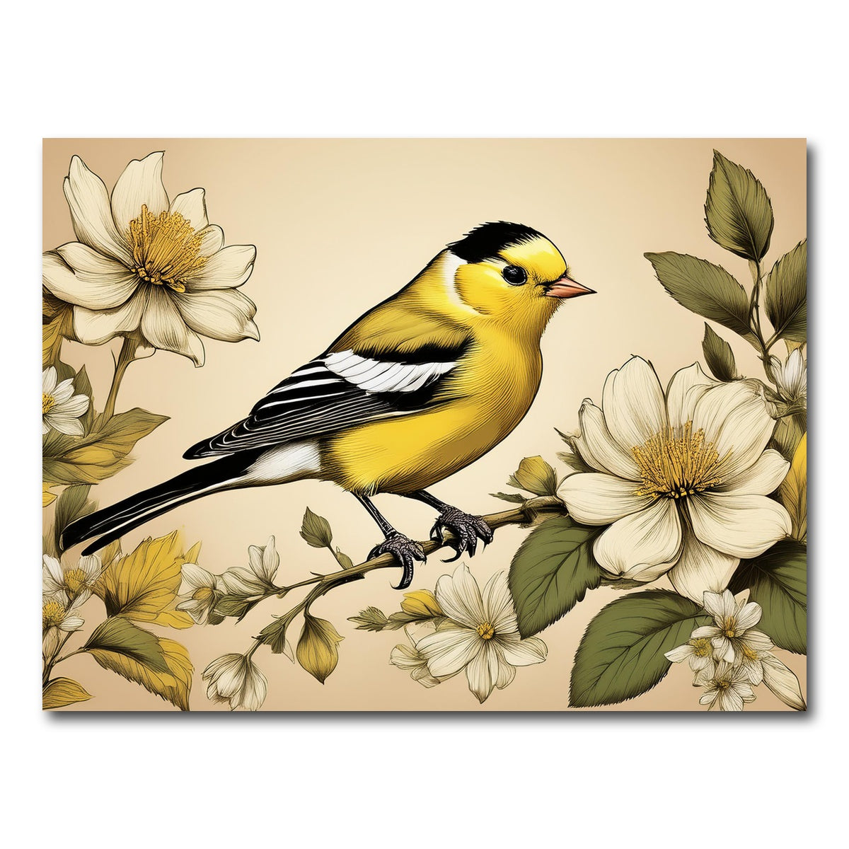 AUTO-MOCKUP WHITE | JJ Audubon's Style American Goldfinch | 1 Piece | Gallery Wrap Canvas | group=4x3
