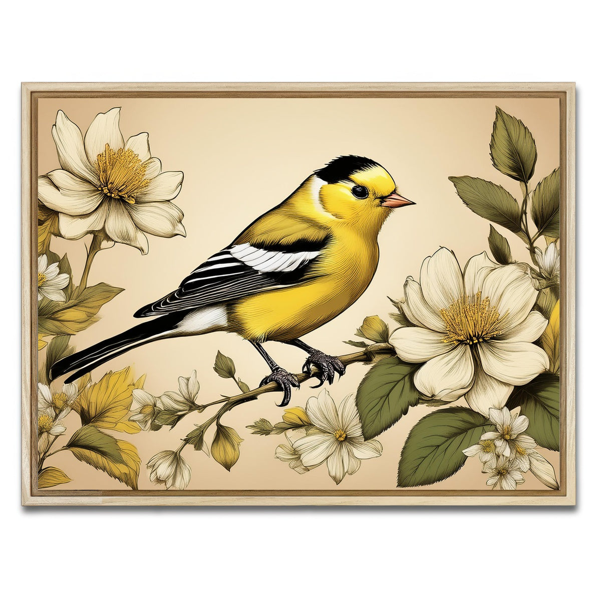 AUTO-MOCKUP WHITE | JJ Audubon's Style American Goldfinch | 1 Piece | Natural Framed Canvas | group=4x3