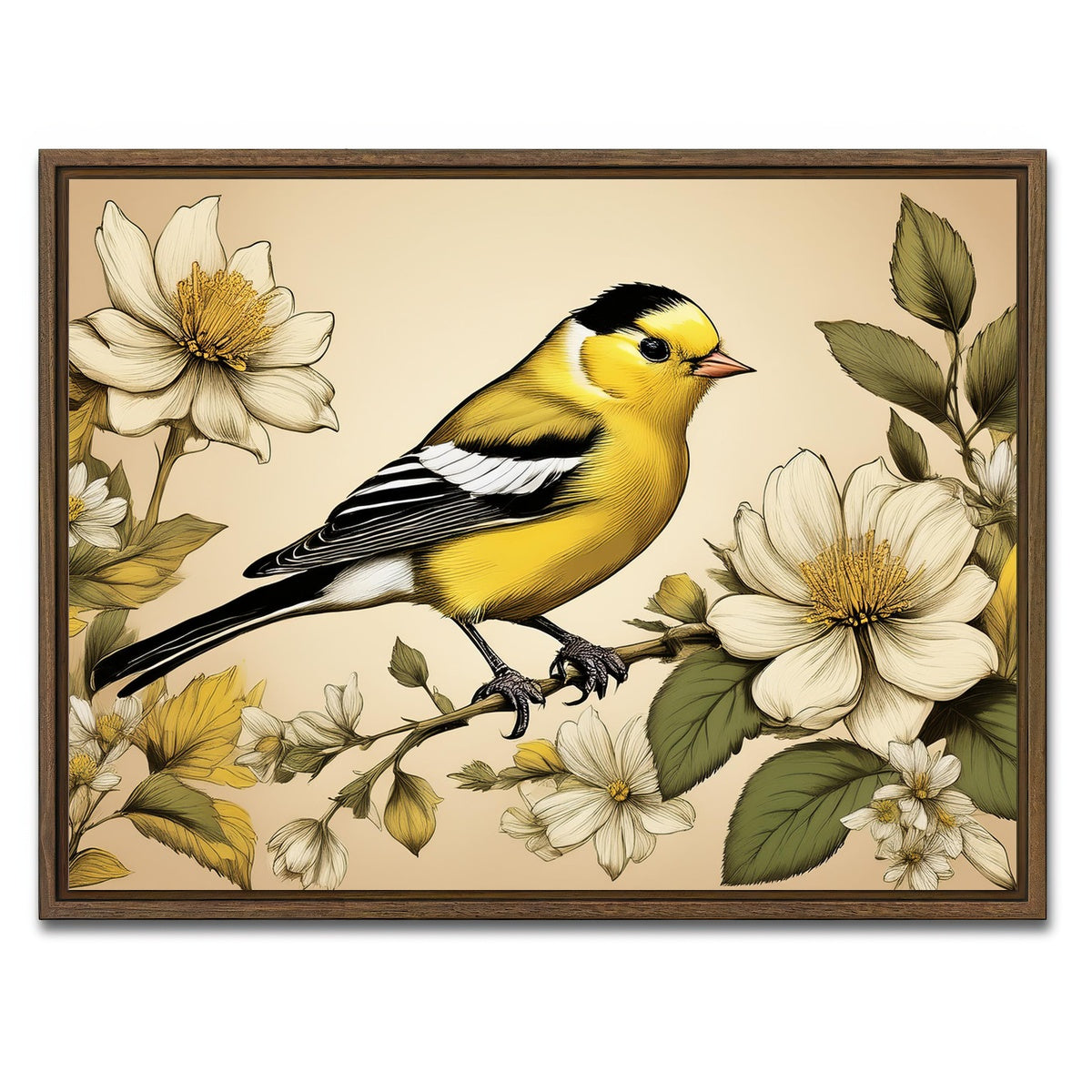 AUTO-MOCKUP WHITE | JJ Audubon's Style American Goldfinch | 1 Piece | Walnut Framed Canvas | group=4x3