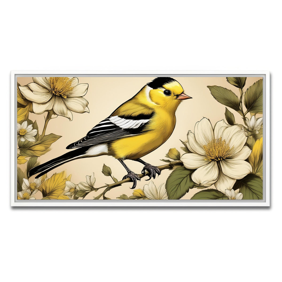 AUTO-MOCKUP WHITE | JJ Audubon's Style American Goldfinch | 1 Piece | White Framed Canvas | group=2x1