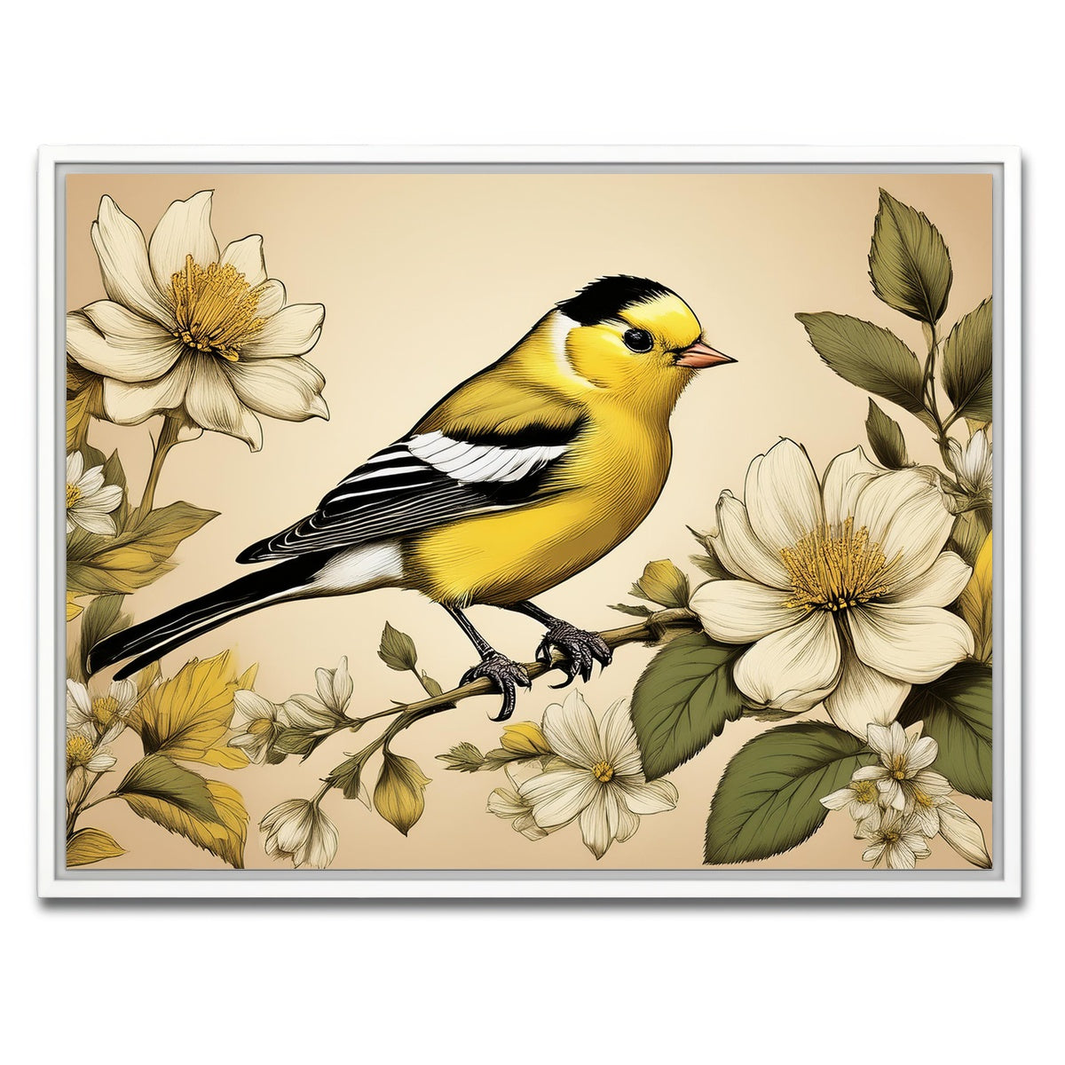 AUTO-MOCKUP WHITE | JJ Audubon's Style American Goldfinch | 1 Piece | White Framed Canvas | group=4x3