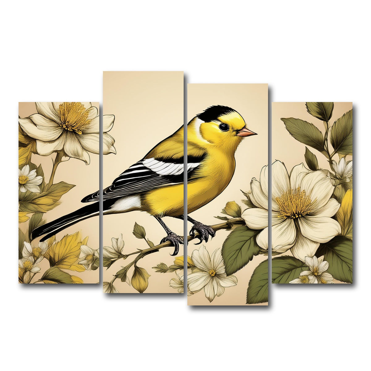 AUTO-MOCKUP WHITE | JJ Audubon's Style American Goldfinch | 4 Piece | Gallery Wrap Canvas | group=4_normal