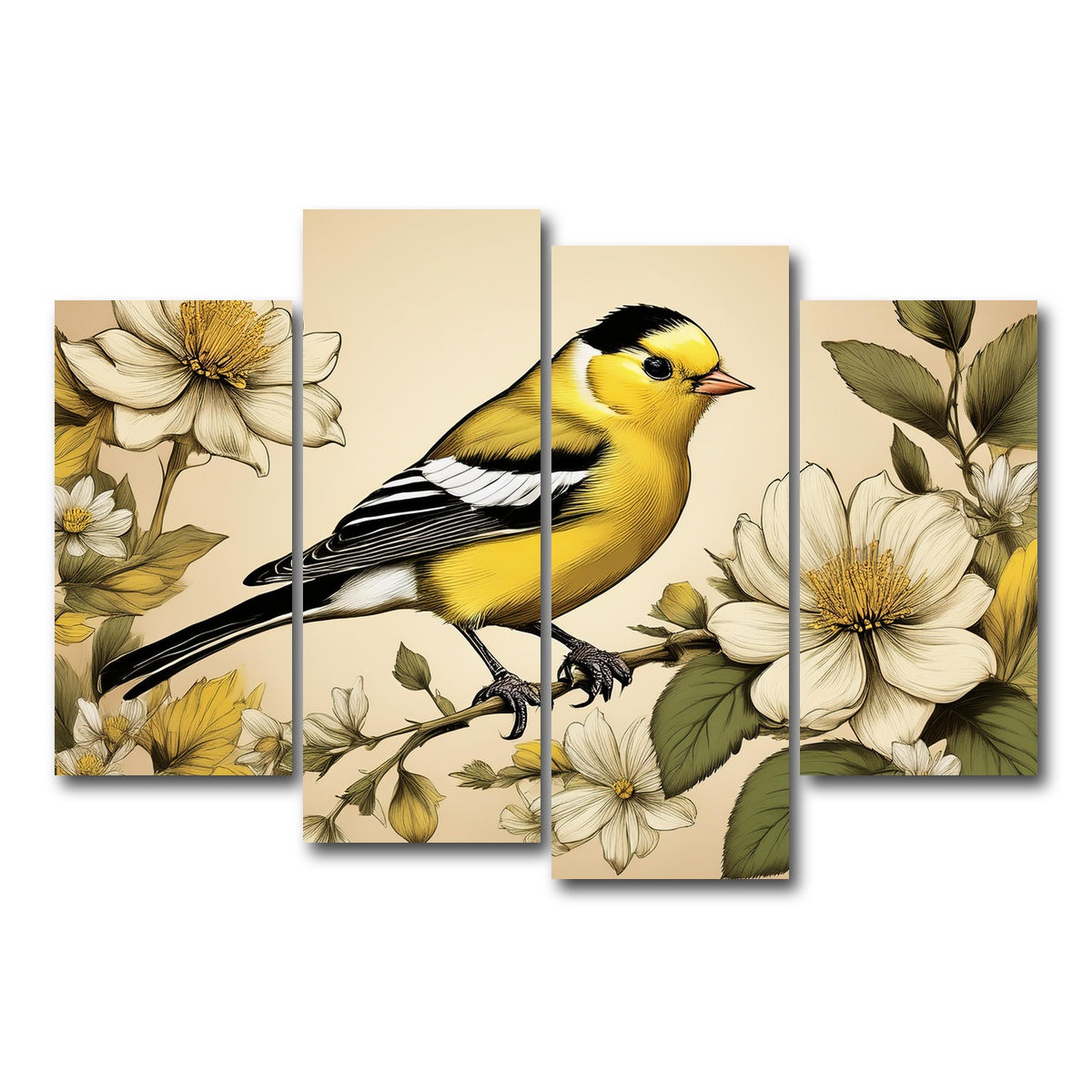 AUTO-MOCKUP WHITE | JJ Audubon's Style American Goldfinch | 4 Piece | Gallery Wrap Canvas | group=4_short