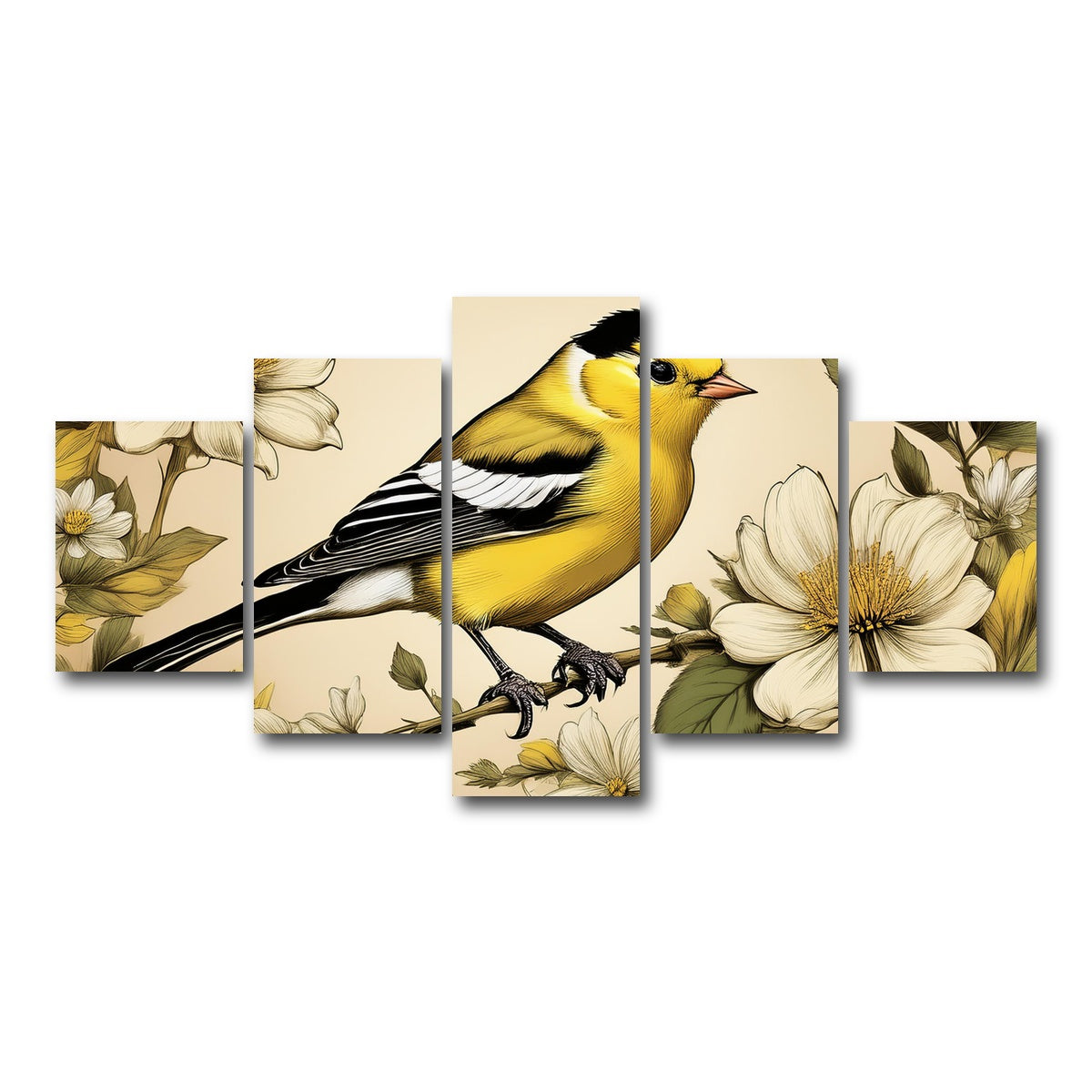 AUTO-MOCKUP WHITE | JJ Audubon's Style American Goldfinch | 5 Piece | Gallery Wrap Canvas | group=5_short