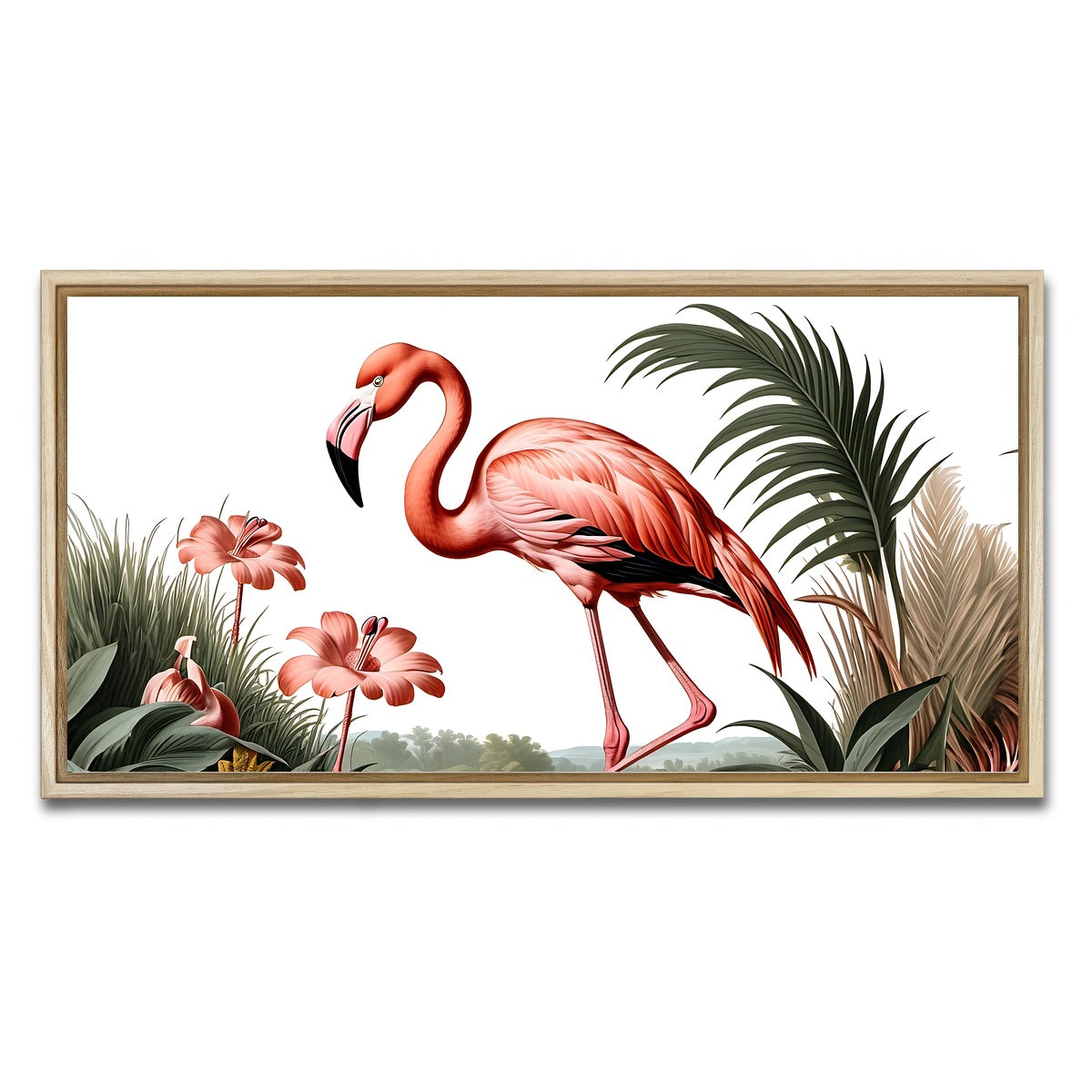 AUTO-MOCKUP WHITE | JJ Audubon's Style Flamingo | 1 Piece | Natural Framed Canvas | group=2x1