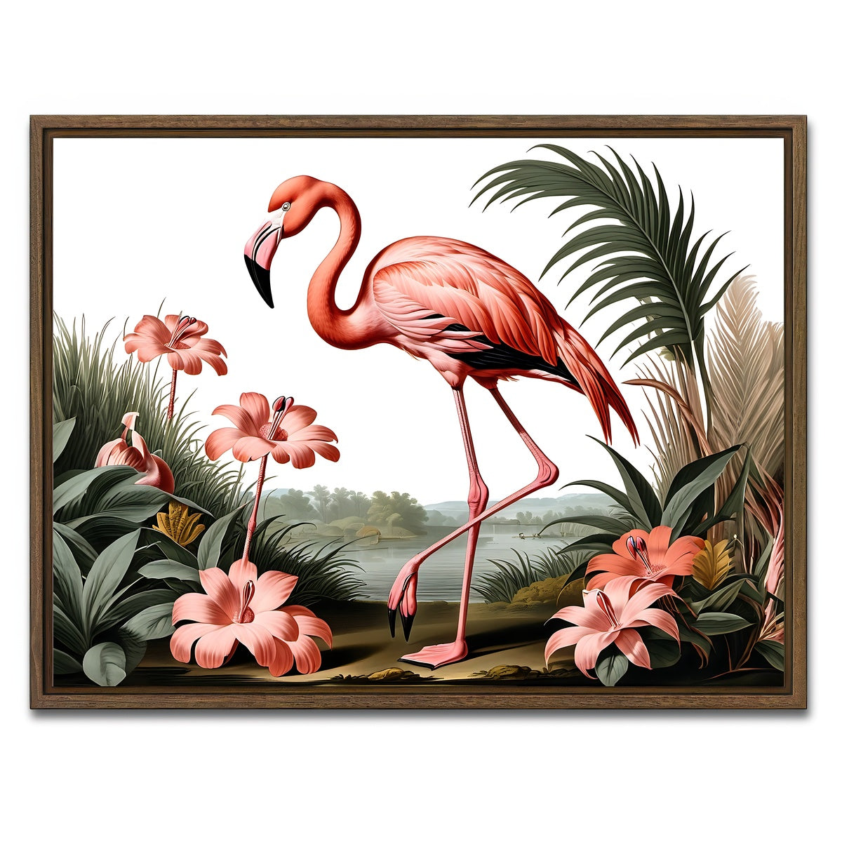 AUTO-MOCKUP WHITE | JJ Audubon's Style Flamingo | 1 Piece | Walnut Framed Canvas | group=4x3