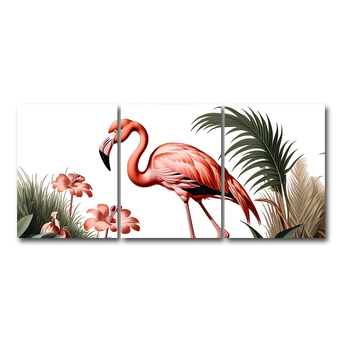 AUTO-MOCKUP WHITE | JJ Audubon's Style Flamingo | 3 Piece | Gallery Wrap Canvas | group=18x24