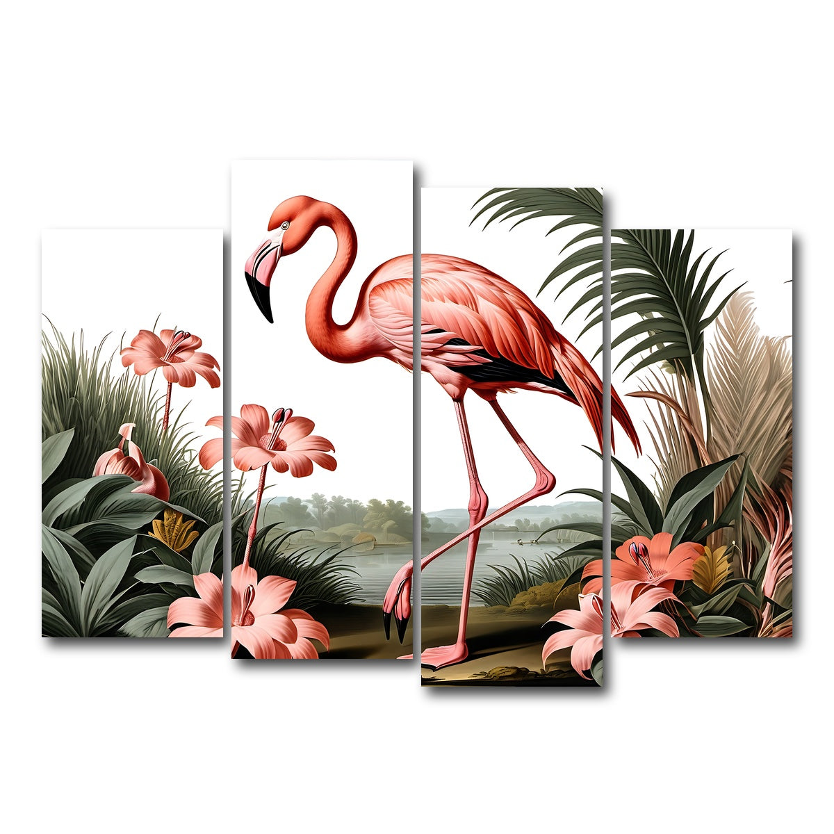 AUTO-MOCKUP WHITE | JJ Audubon's Style Flamingo | 4 Piece | Gallery Wrap Canvas | group=4_normal