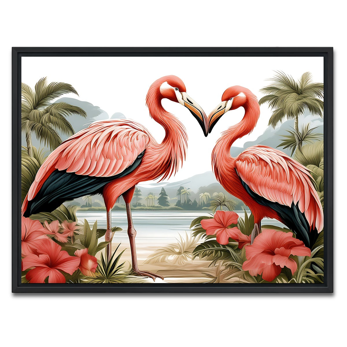 AUTO-MOCKUP WHITE | JJ Audubon's Style Flamingos | 1 Piece | Black Framed Canvas | group=4x3