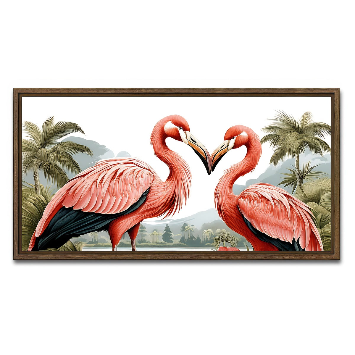 AUTO-MOCKUP WHITE | JJ Audubon's Style Flamingos | 1 Piece | Walnut Framed Canvas | group=2x1