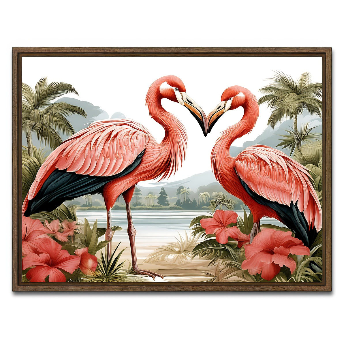 AUTO-MOCKUP WHITE | JJ Audubon's Style Flamingos | 1 Piece | Walnut Framed Canvas | group=4x3