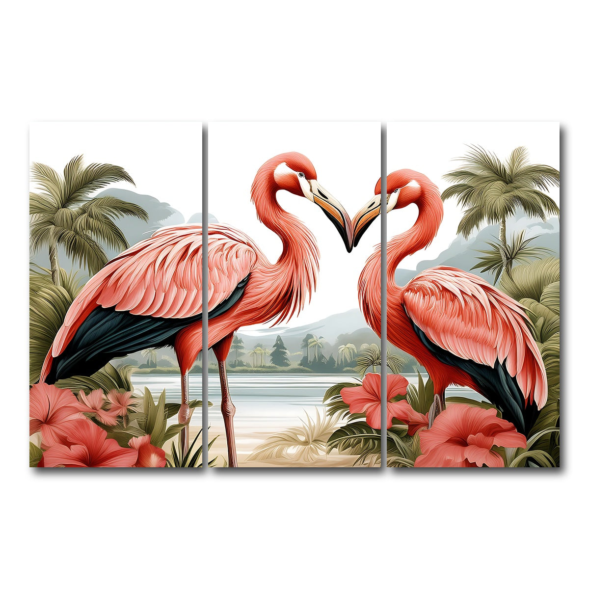AUTO-MOCKUP WHITE | JJ Audubon's Style Flamingos | 3 Piece | Gallery Wrap Canvas | group=12x24