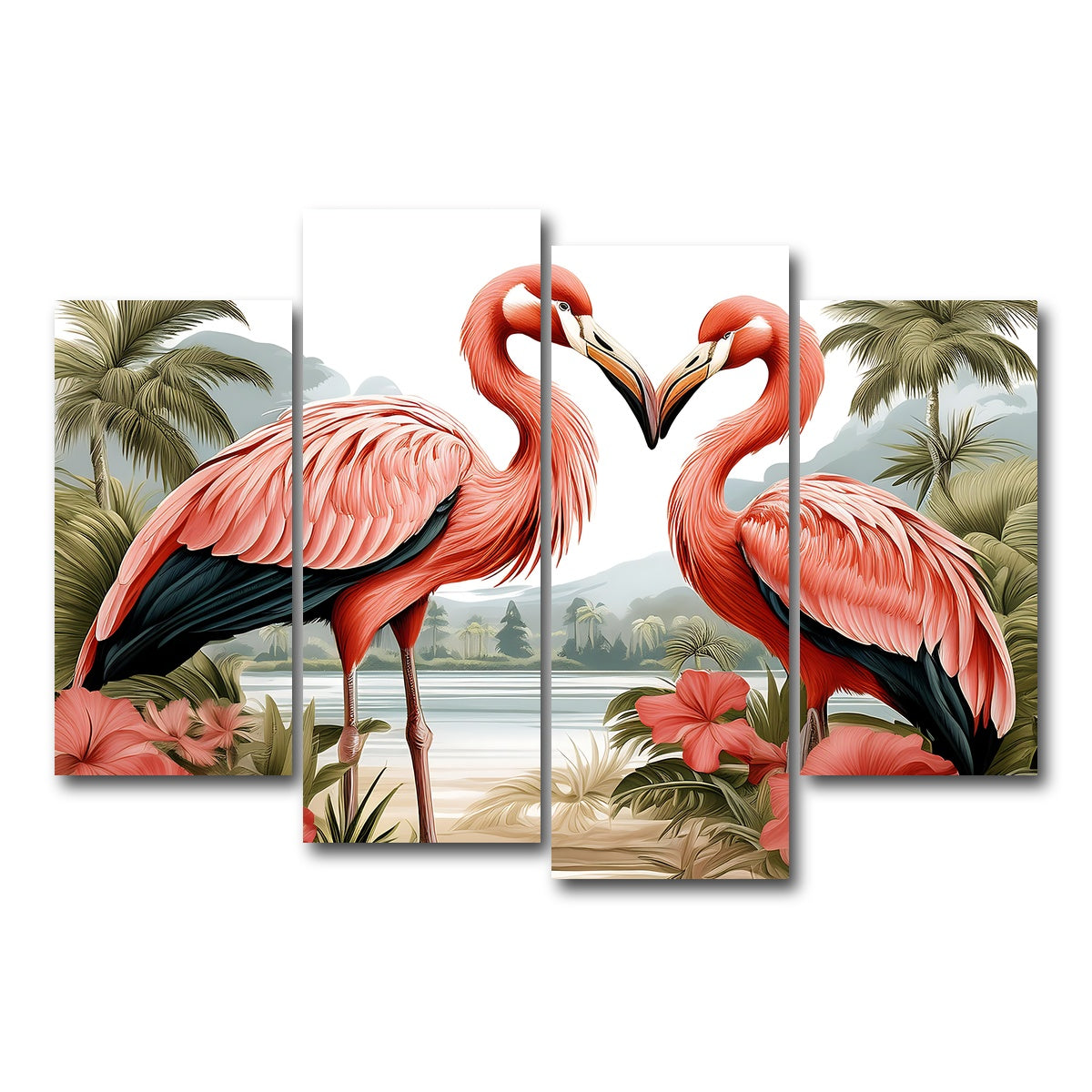 AUTO-MOCKUP WHITE | JJ Audubon's Style Flamingos | 4 Piece | Gallery Wrap Canvas | group=4_short