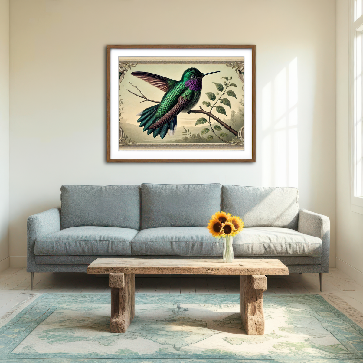 AUTO-MOCKUP ROOM | JJ Audubon's Style Hummingbird Print Wall Art