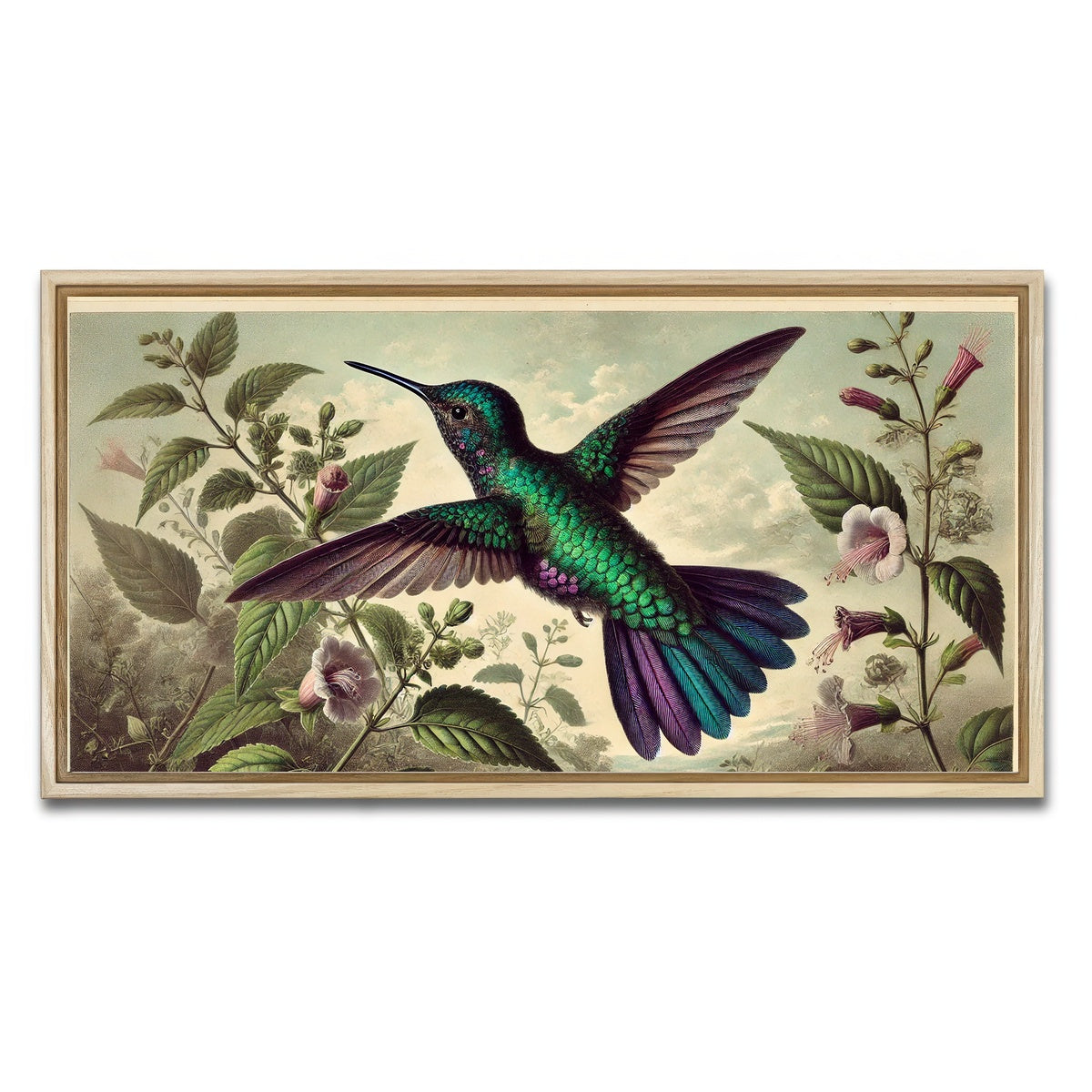 AUTO-MOCKUP WHITE | JJ Audubon's Style Hummingbird | 1 Piece | Natural Framed Canvas | group=2x1