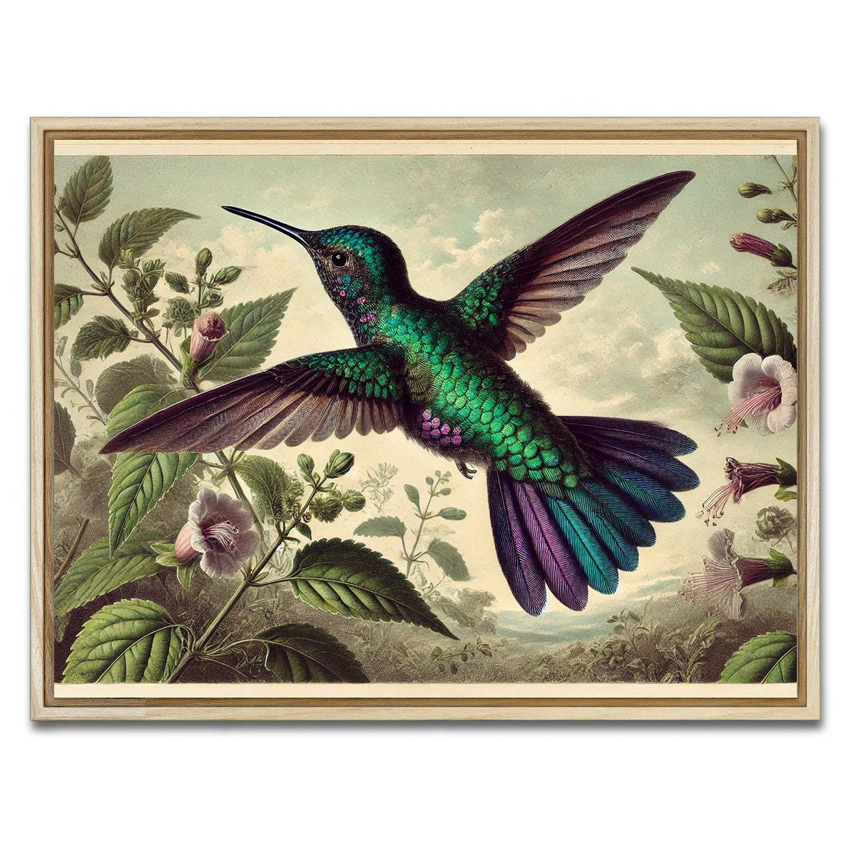 AUTO-MOCKUP WHITE | JJ Audubon's Style Hummingbird | 1 Piece | Natural Framed Canvas | group=4x3