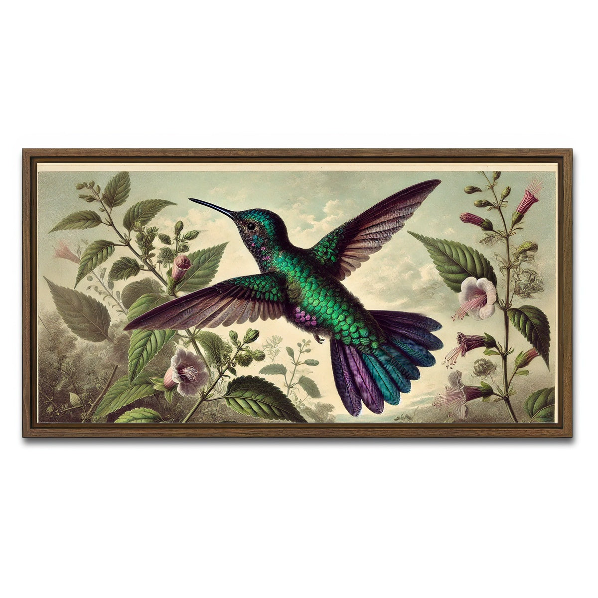 AUTO-MOCKUP WHITE | JJ Audubon's Style Hummingbird | 1 Piece | Walnut Framed Canvas | group=2x1