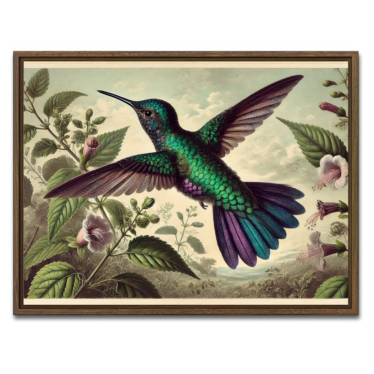AUTO-MOCKUP WHITE | JJ Audubon's Style Hummingbird | 1 Piece | Walnut Framed Canvas | group=4x3