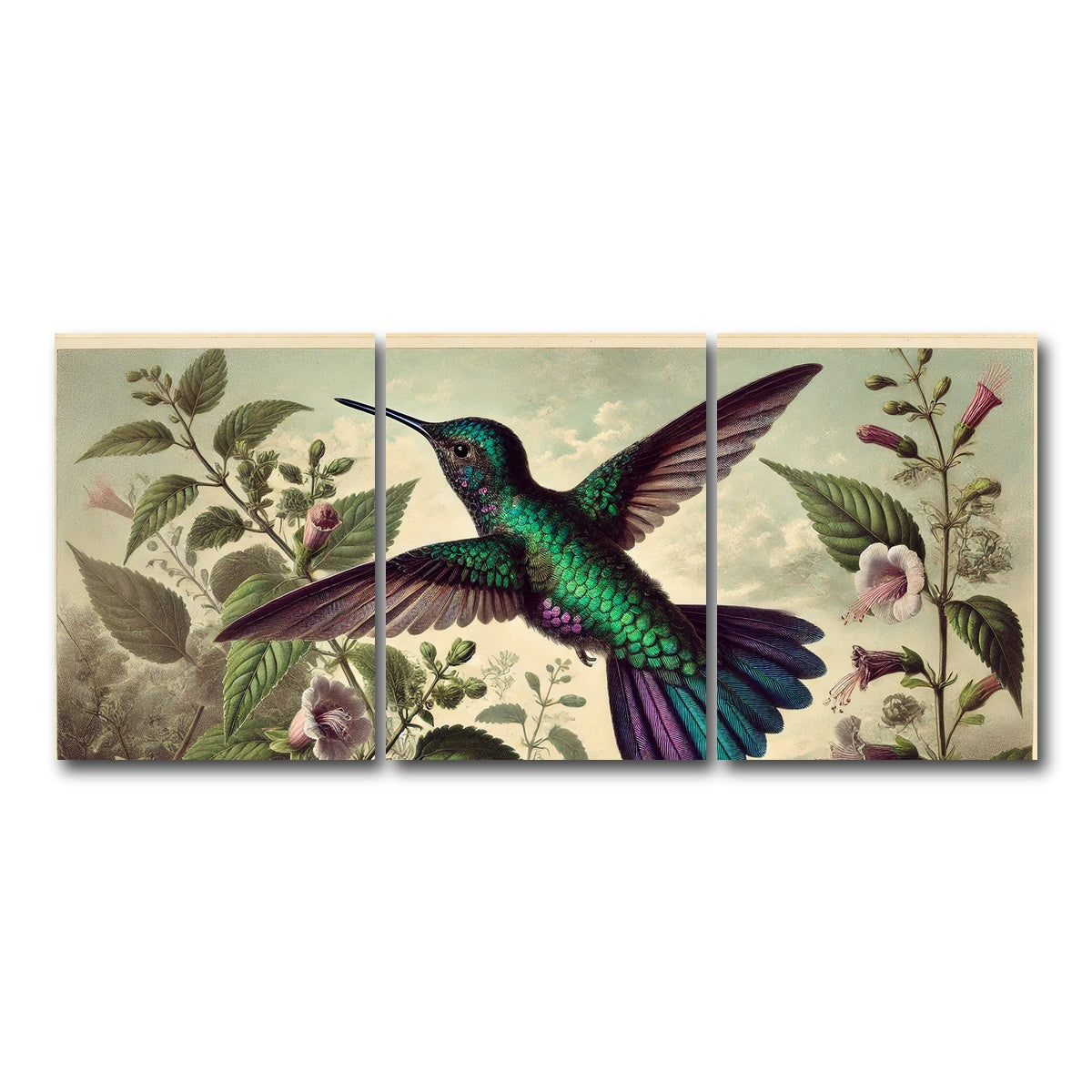 AUTO-MOCKUP WHITE | JJ Audubon's Style Hummingbird | 3 Piece | Gallery Wrap Canvas | group=18x24