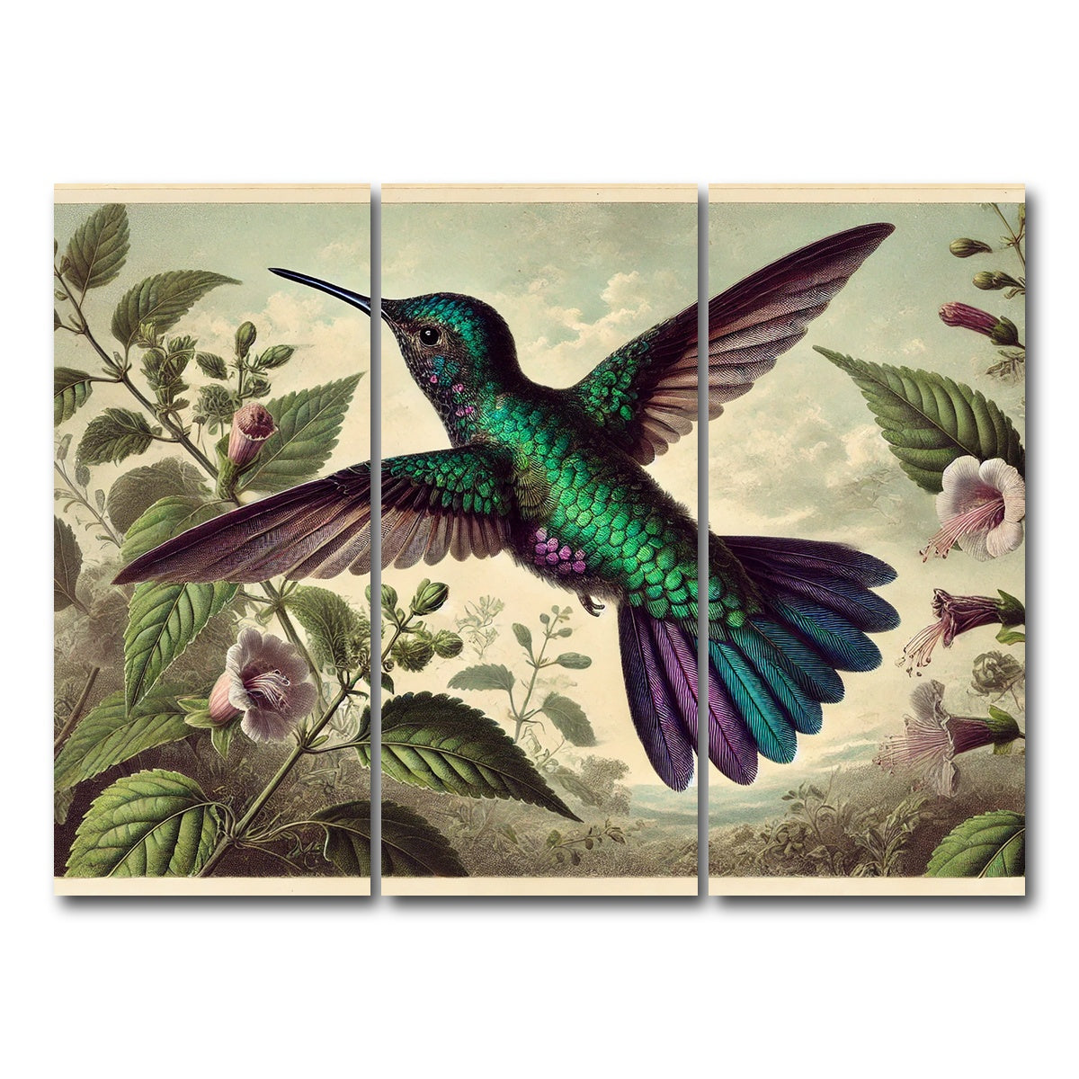 AUTO-MOCKUP WHITE | JJ Audubon's Style Hummingbird | 3 Piece | Gallery Wrap Canvas | group=8x18